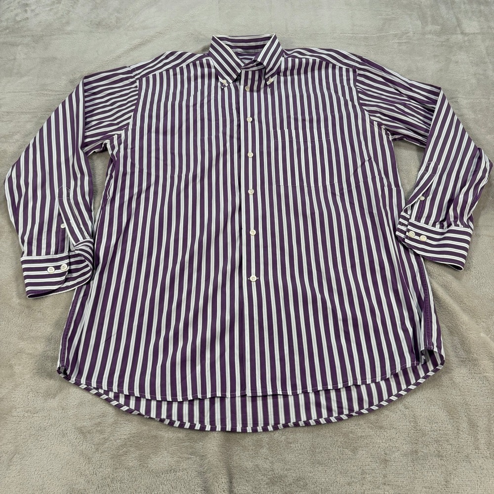 Maus & Hoffman Mens XL Purple White Striped Button Down Made in Switzerland EUC